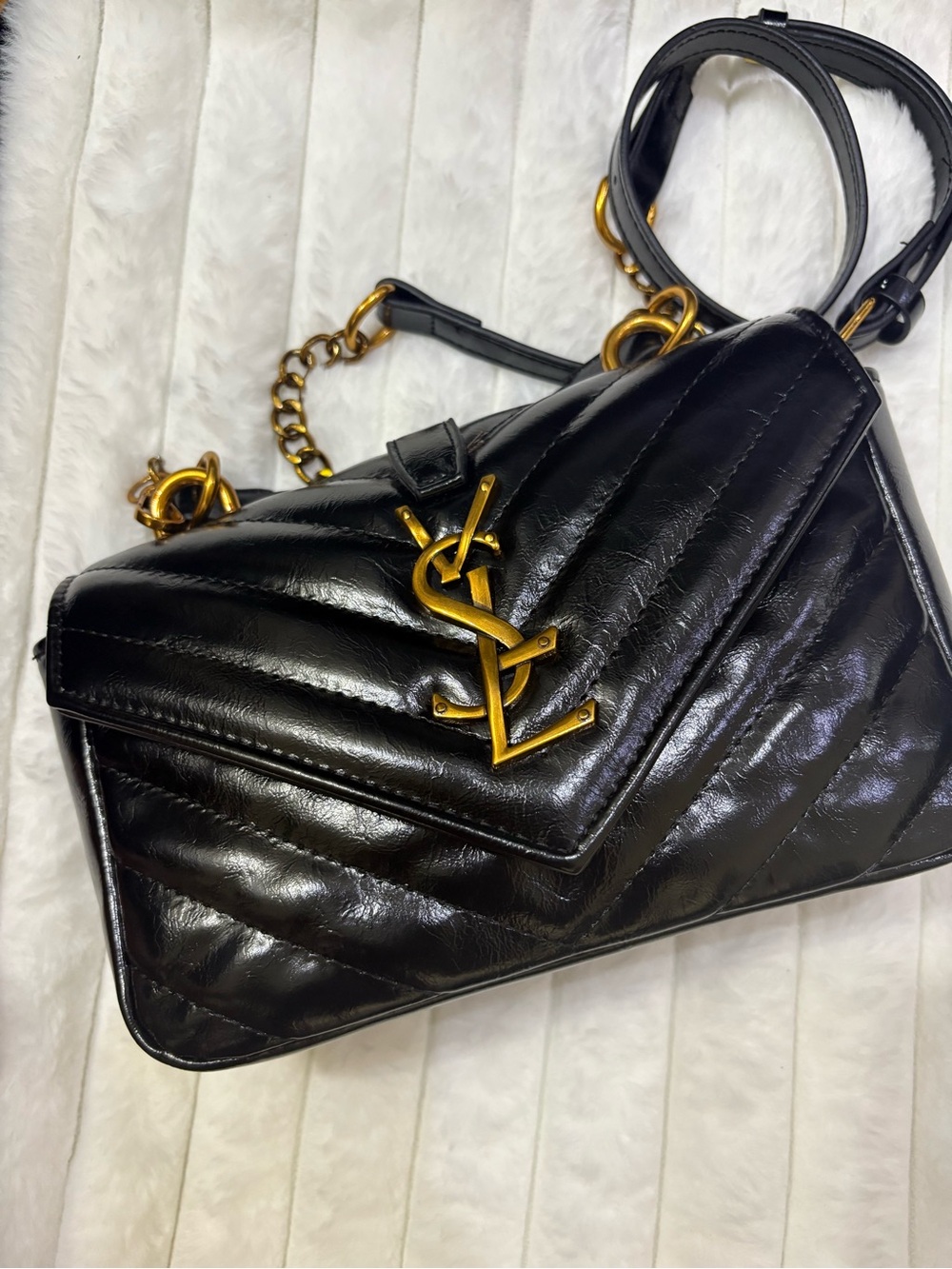 & Other Stories Black Quilted Shoulder Bag with Gold Hardware